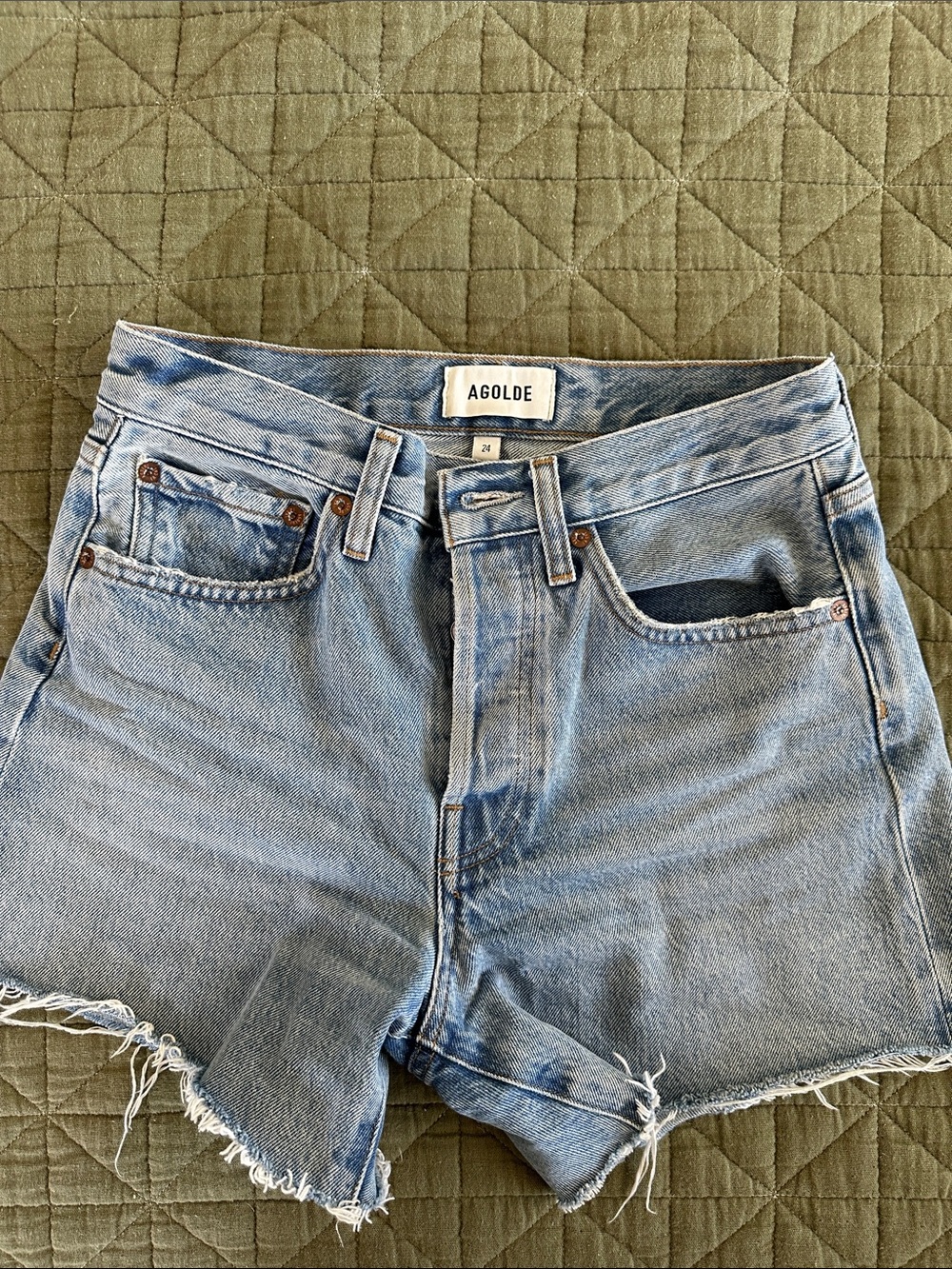 Agolde Light Blue High-Rise Denim Cutoff Shorts